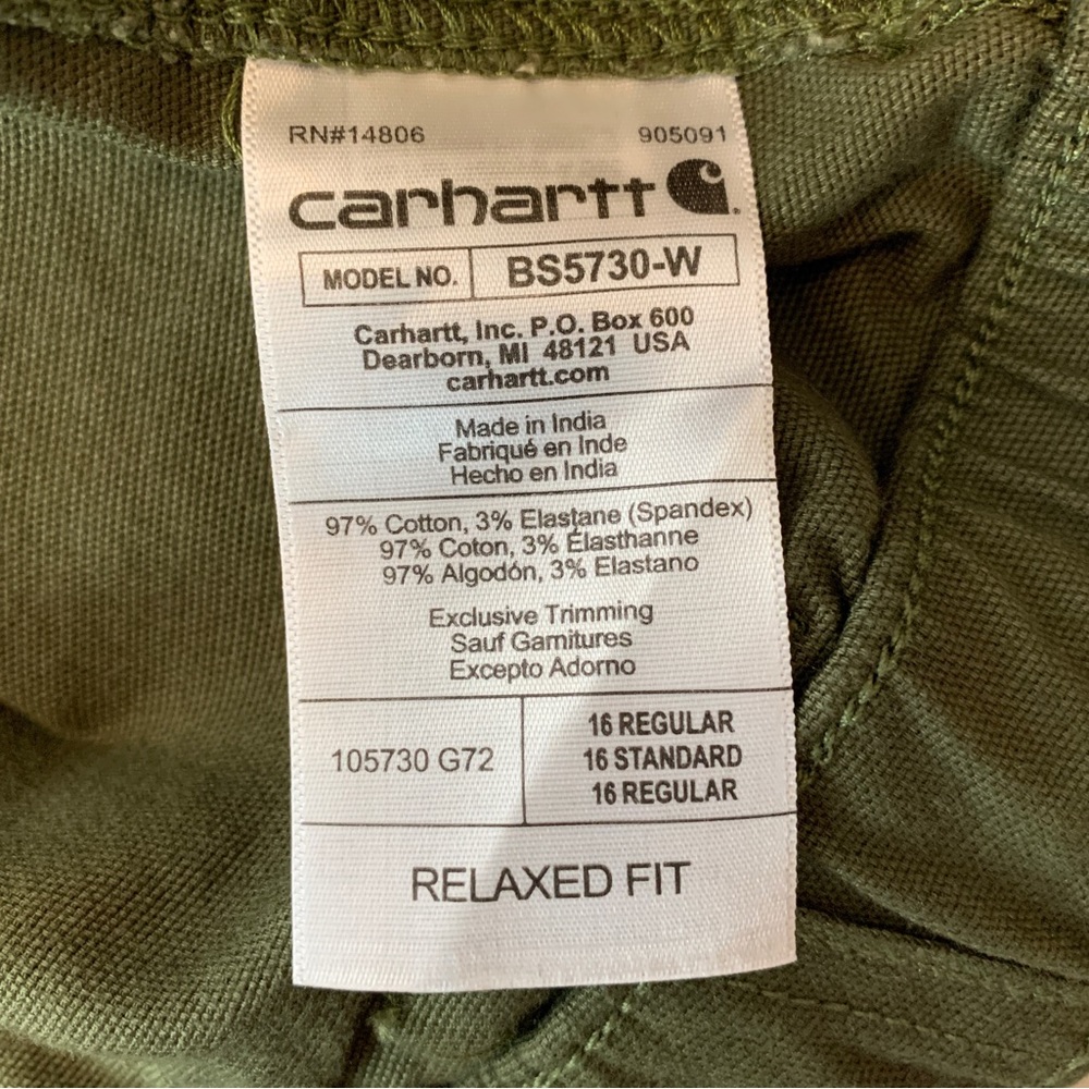 NWT Carhartt Rugged Flex Relaxed Fit Green Canvas Work Short - Picture 9 of 9